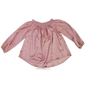 Umgee Womens Mauve Pink Satin Jacquard Smocked Neck Long Sleeve Blouse Large NWT